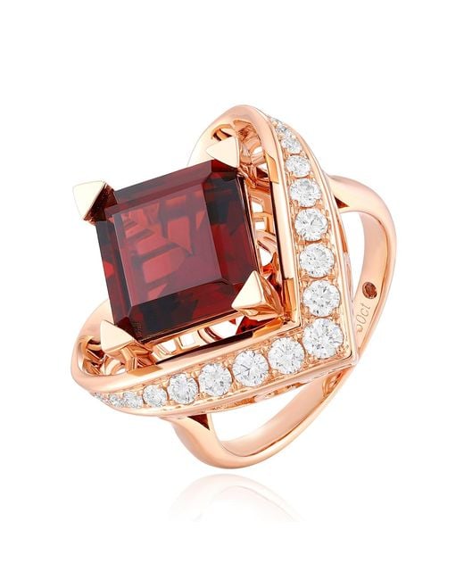 Artisan Pink Rose 14K Rose Garnet & Diamond Heart Ring