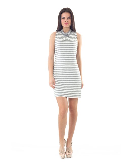 Conquista Gray Polo Neck Striped Dress