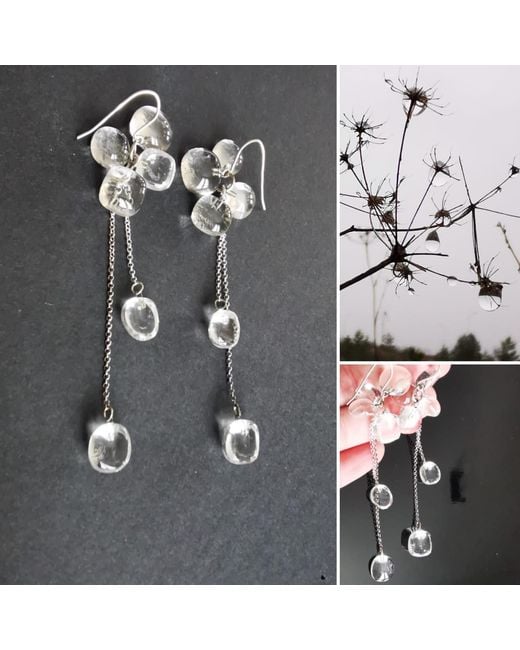 Laura Daili White Neutrals Whispers Of Rain – Long Cluster Earrings