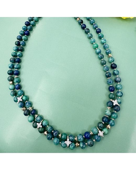 Farra Blue Phoenix Lapis With Zircon Stone Double Layers Collar Necklace