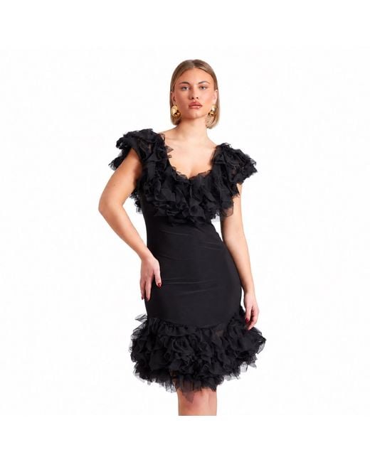 ROSIE BILLINGTON Black Nera Ruffle Party Dress