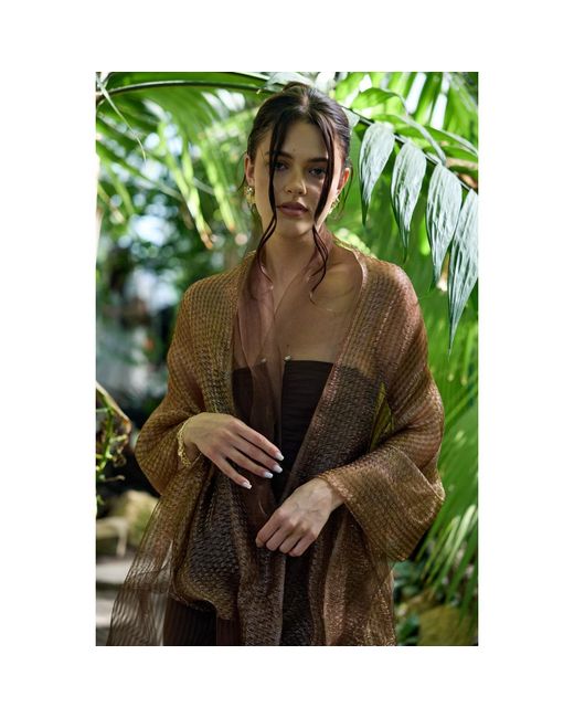 Saachi Brown Silk Sparkle Wrap Scarf
