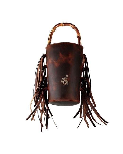 F3Rog by Rana Brown Fringe Crossbody Bucket Bag