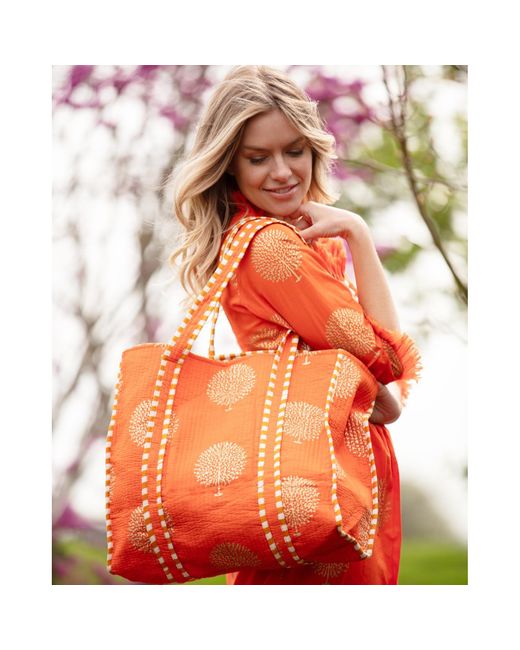 At Last Orange Cotton Tote Bag In Tangerine & Gold