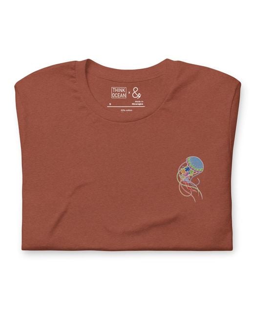 Anchor and Crew Orange Clay Think Ocean Jellyfish Fluorescence Cotton Embroidered T-Shirt for men