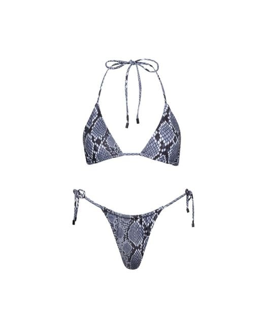 Playaluxe Blue Waikiki Triangle String Bikini Set Snake