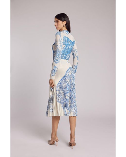 Wild Cosmos Blue Juliet Toile De Jouy Pleated Skirt