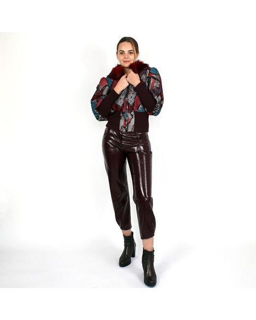 Lalipop Design Purple Vegan Leather Tapered Maroon Pants
