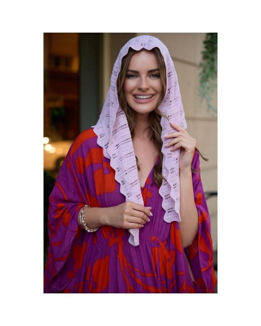 Saachi Pink Knitted Triangle Lilac Bandana