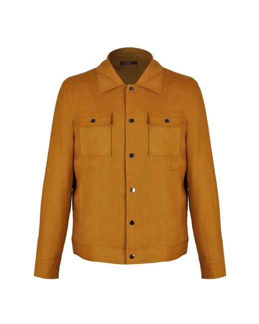 DAVID WEJ Brown Hugo Linen Trucker Jacket for men