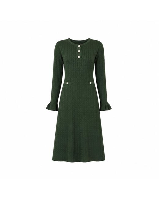 Yumi' Green Viscose Knitted Midi Dress With Buttons