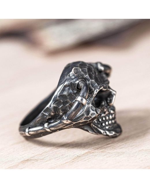German Kabirski Blue Valkyr Oxidized Ring Sculpted Into A Skull for men