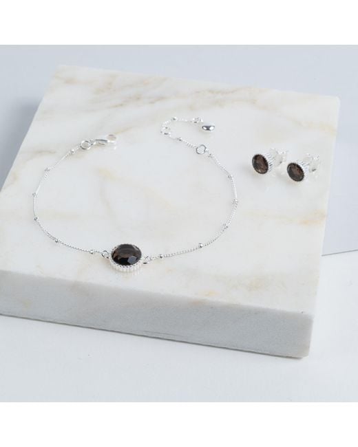Auree Jewellery Metallic Barcelona Silver November Birthstone Bracelet Smokey Quartz