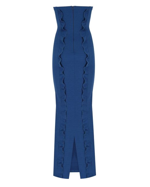 No'design Blue Ruffled Strapless Maxi Dress