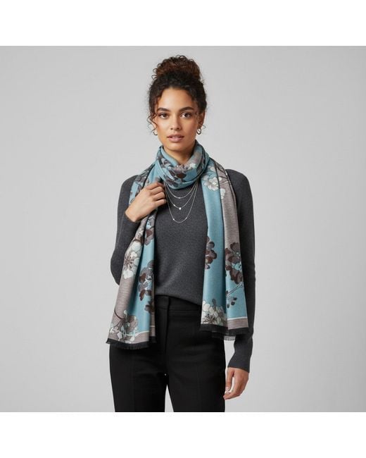 Saachi Blue Marigold Bloom Reversible Scarf