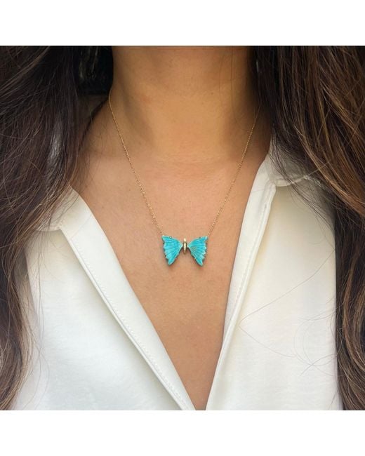 KAMARIA Blue Butterfly Necklace With Prongs