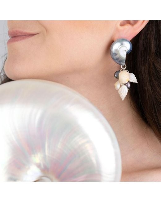 Oana Savu Blue Nautilus Shell Earrings Sterling Statement Earrings