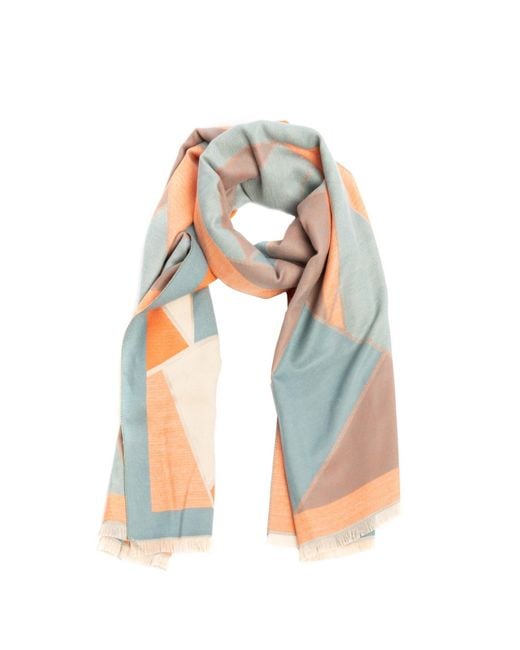 Saachi Orange Reversible Geometric Coral Scarf