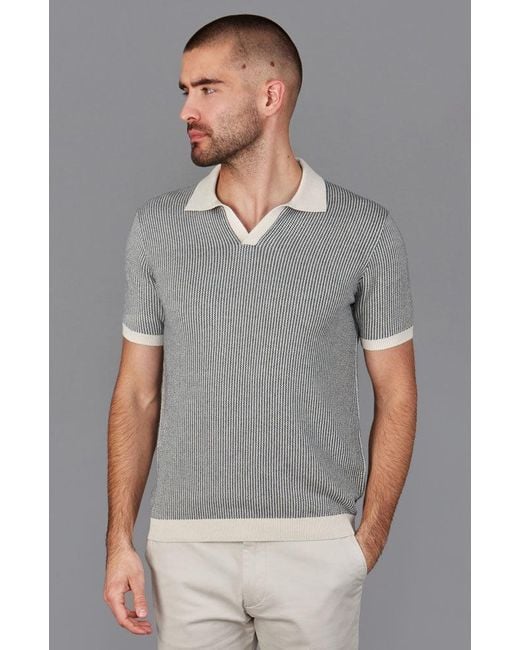 Paul James Knitwear Gray Mens Lightweight Cotton Gallo Fishermans Buttonless Polo Shirt for men