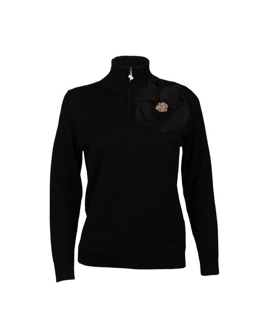 House of Laines London Black Laines Couture Quarter Zip Jumper With Embellished Corsage