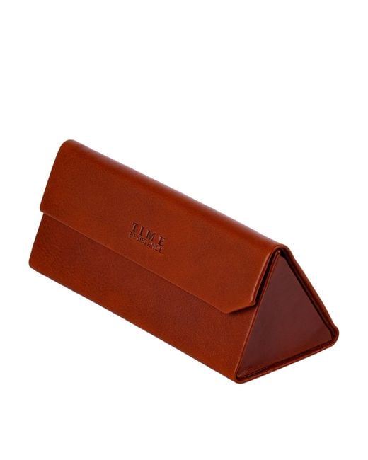 Time Resistance Brown Foldable Cognac Leather Glasses Case for men