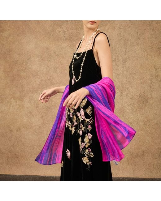 Silk and Bears Purple Fuchsia & Brushstroke Silk Scarf – Hand-Dyed Mulberry Silk Shawl, Lightweight Elegant Wrap