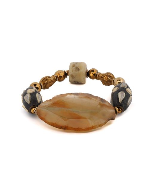 Ebru Jewelry Metallic Chunky Agate Stone Gold Buddha Beaded Bracelet