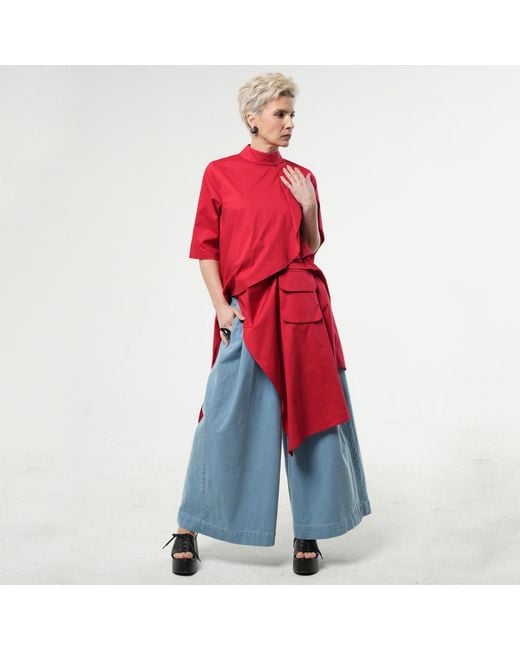 Metamorph Red Asymmetric Loose Shirt