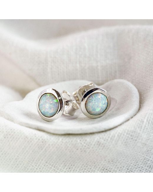 Isla Silver Metallic Round Opal Stud Earrings