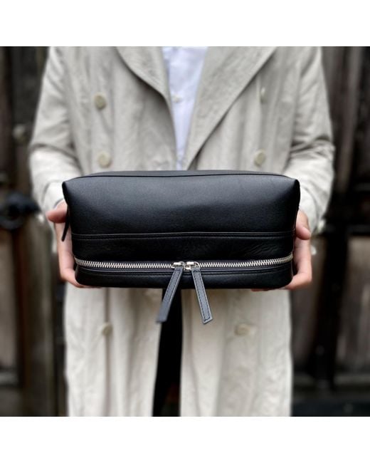 LeatherCo. Black Leather Open Top Wash Bag for men