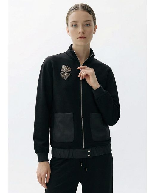 Exquise Black Stone Embellished Regular Knit Jacket
