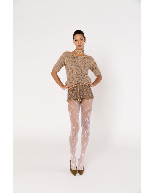 Andreeva Brown Chrysanthemum Handmade Crochet Shorts