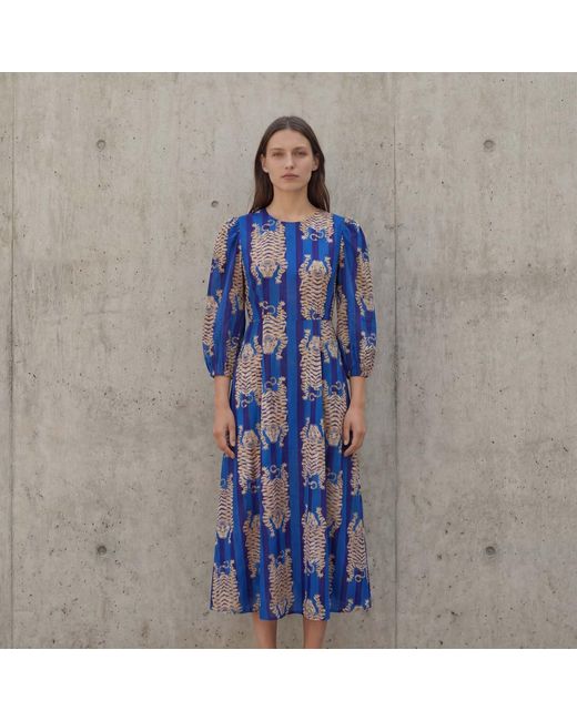 The Well Worn Blue The Ada Dress – Sustainable Midi Dress With Tiger Print