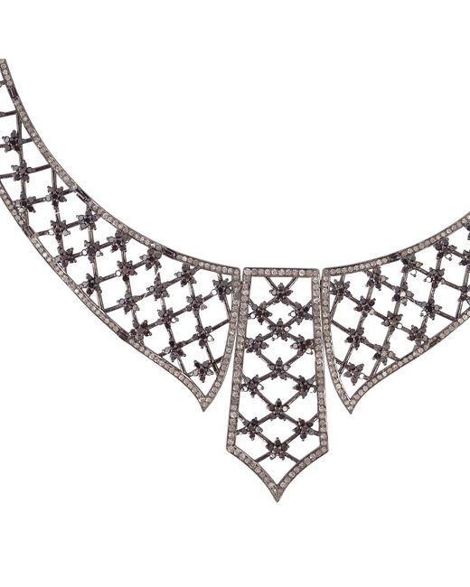 Artisan Metallic White & Black Pave Diamond In 18k Gold 925 Sterling Silver Collar Necklace Jewelry