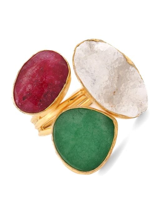 Ebru Jewelry Multicolor Divine Earth Triple Adjustable Gemstone Ring