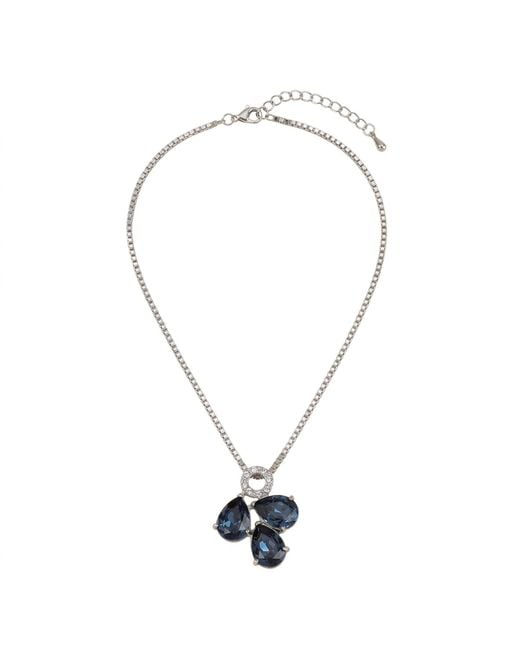 Modenaire Metallic Sapphire Teardrop Trio Cluster Pendant Necklace