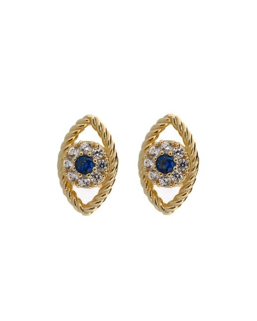 Ebru Jewelry Metallic Vermeil & Diamond Sapphire Evil Eye Stud Earrings