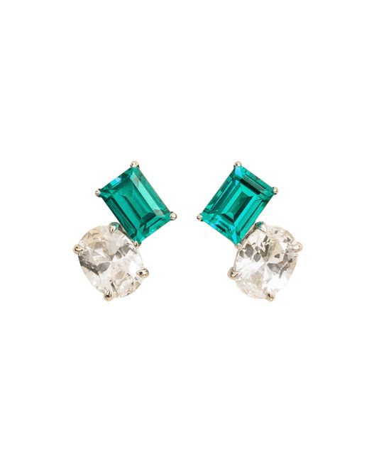 Juvetti Green Buchon White Gold Earrings Set With Paraiba & White Sapphire