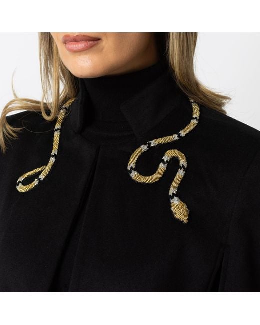 Laines London Black Laines Couture Wool Blend Cape With Embellished Wrap Around Snake