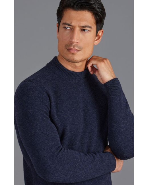 Paul James Knitwear Blue Lambswool Arden Narrow Mock Turtle Neck Jumper for men