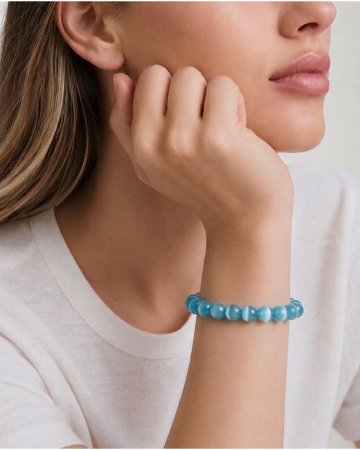 seree Blue Manifest Clarity Cat's Eye Beaded Bracelet