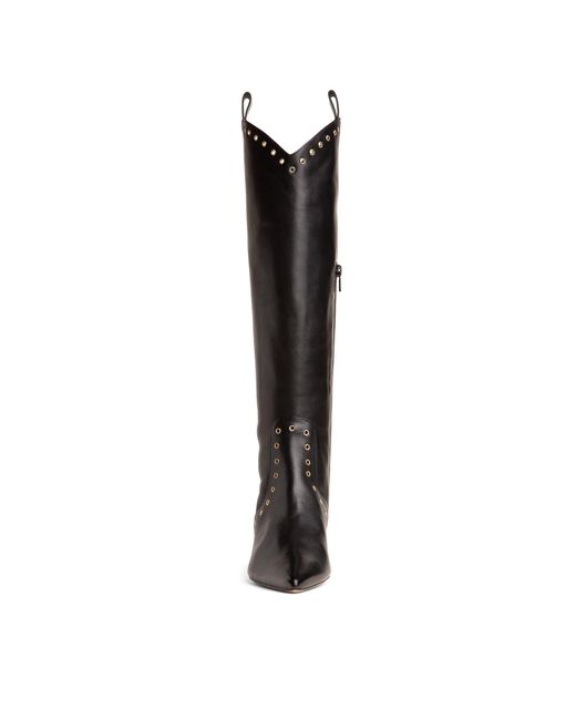 Beautiisoles by Robyn Shreiber Made in Italy Black Vanesa Leather Knee-High Boot With Studs & Kitten Heel Elegant For Work & Valentine Day
