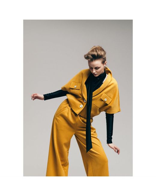 Julia Allert Natural Cropped Suede Blazer With Shawl Collar Mustard