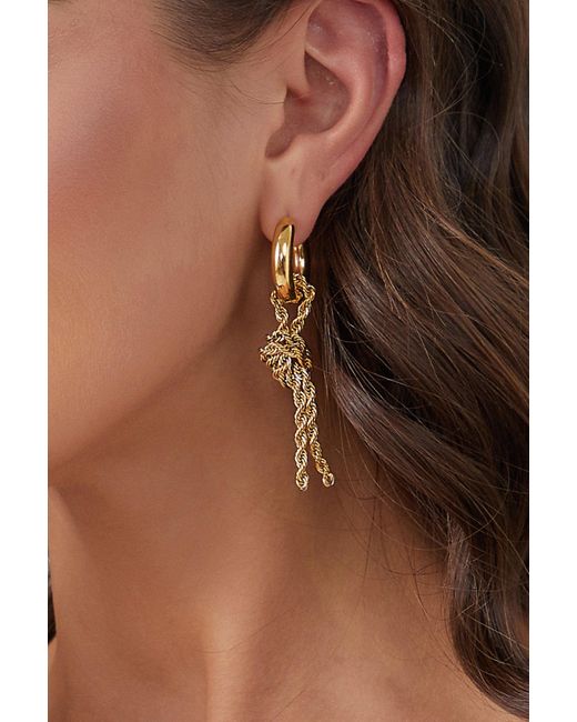 Classicharms Metallic Asymmetrical Rope Chain Baroque Pearl Drop Earrings