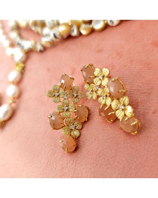 Farra Metallic Flower Agate Statement Earrings