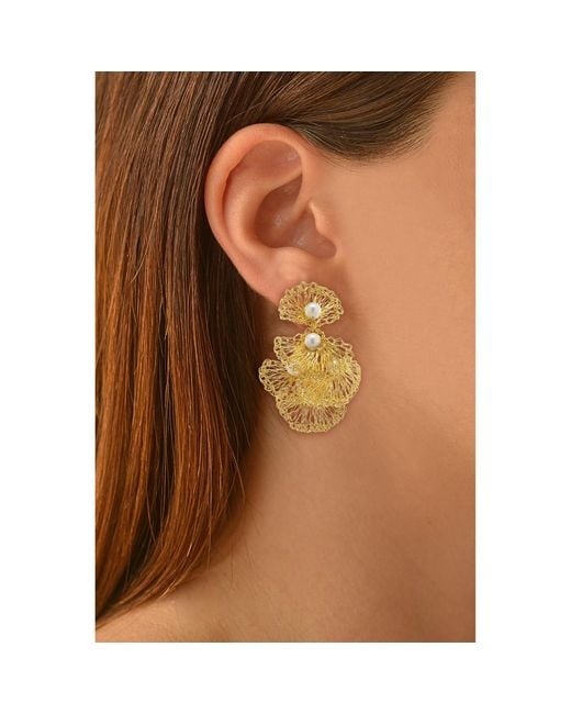 Lavish by Tricia Milaneze Metallic Neutrals Pearl & Shells Mini Handmade Crochet Earrings
