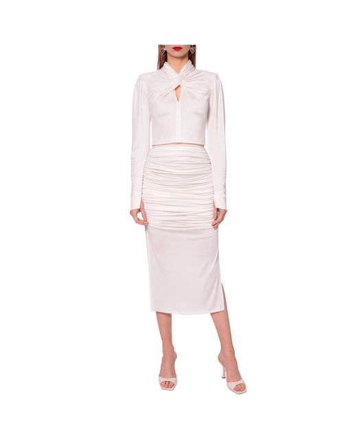AGGI by HALEWSKI White Dalia Pearl Long Sleeve Crop Top With A Know