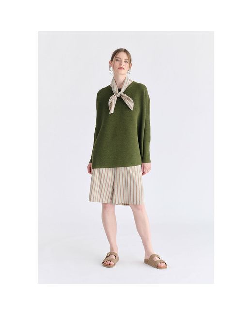 Paisie Natural Neutrals Striped Bermuda Shorts