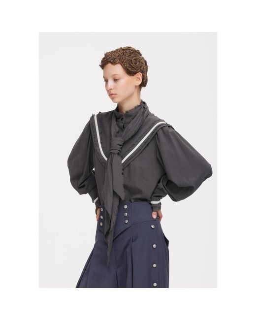 Julia Allert Gray Tie Front Long Sleeve Blouse –