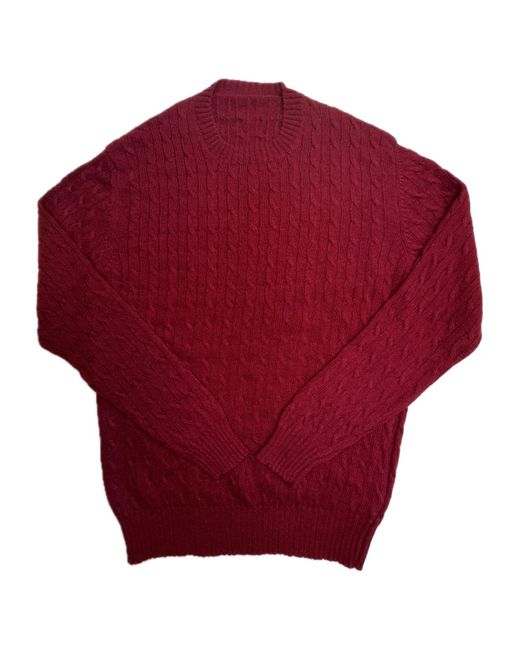 Kinalba Red Claret Cable Crew Neck Cashmere Sweater for men